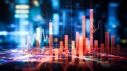 Investment and trading background with bar charts. Data visualization for stock market, business, and finance. Performance metrics, market trends and analysis, graphs