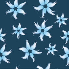 Fototapeta na wymiar Seamless pattern with white flowers on a navy blue background.