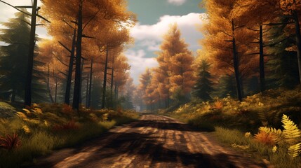 Road Forest Fall image.Generative AI
