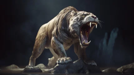 Fototapete saber tooth tiger smilodon lived 42 million years ago.Generative AI © sudipdesign