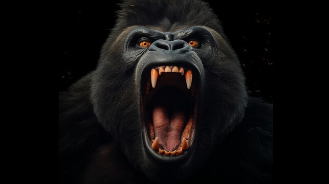 Screaming angry gorilla.Wild animal.Generative AI