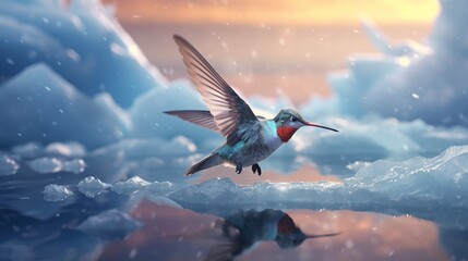Seltener Kolibri Eisvogel fliegt ber dem Wasser Nahau.Generative AI - obrazy, fototapety, plakaty