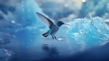 Seltener Kolibri Eisvogel fliegt ber dem Wasser Nahau.Generative AI