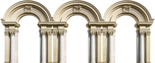 Ancient arches, columns, windows and apertures, Elements of architecture of buildings isolated on a white transparent background, png