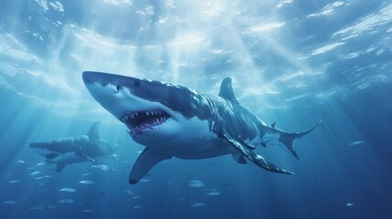 Fototapeta premium sharks lurking bellow iceberg phish.Generative AI