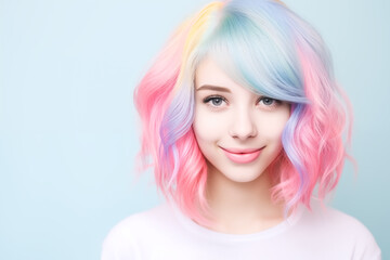 Woman's portrait with pink and blue candy colors