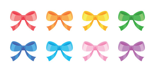 Colorful bows set. Vector icons. Collection of simple flat illustration.