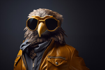 Un aigle stylé avec des lunettes, sur un fond coloré - obrazy, fototapety, plakaty