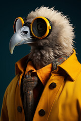 Un vautour stylé avec des lunettes, sur un fond coloré