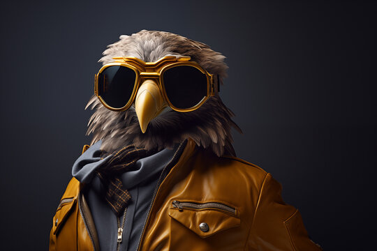 Un aigle styl&eacute; avec des lunettes, sur un fond color&eacute;