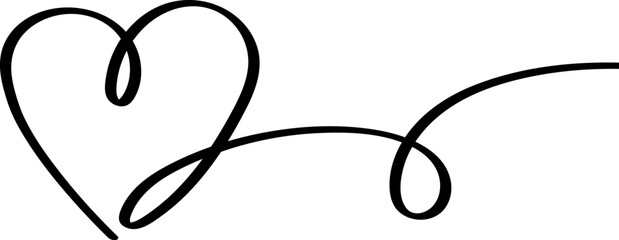 Hand drawn heart line art decorative banner for valentines day, isolated