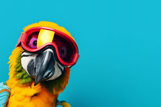 Un perroquet styl&eacute; avec des lunettes, sur un fond color&eacute;