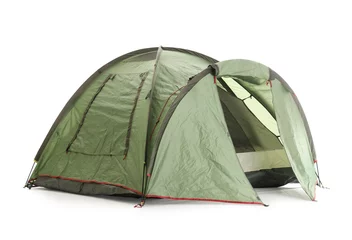 Fotobehang Green camping tent on white background © Pixel-Shot