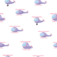 Cute children's seamless pattern with violet hellicopters. Creative kids texture for fabric, wrapping, textile, wallpaper, apparel. Vector illustration