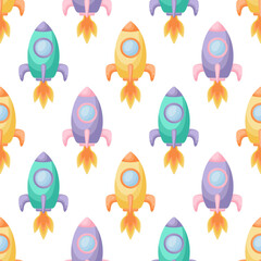 Cute children's seamless pattern with rockets. Creative kids texture for fabric, wrapping, textile, wallpaper, apparel. Vector illustration