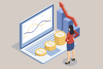 Isometric Expert team for Data Analysis, Business Statistic, Management, Consulting, Marketing. Communication and contemporary marketing. Corporate people working together