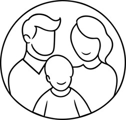 Happy family in line art drawing style