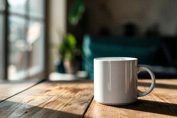 a white mug mockup sitting on a table