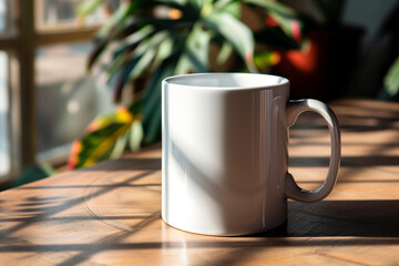 a white mug mockup sitting on a table