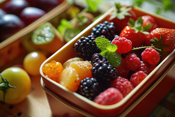 Colorful berries within a bento box