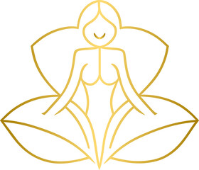 Golden yoga logo, gold yoga floral icon
