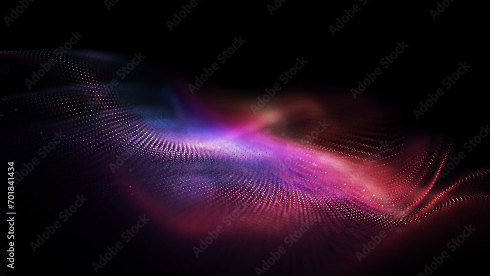 Fototapete Audio wave technology background. Data technology abstract futuristic illustration. Connecting dots and lines on dark background. Big data visualization .