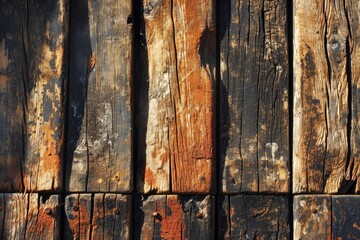 A Background of Aged Rustic Wood Planks with a Rich Patina and Visible Grain conveying Warmth and Authenticity created with Generative AI Technology