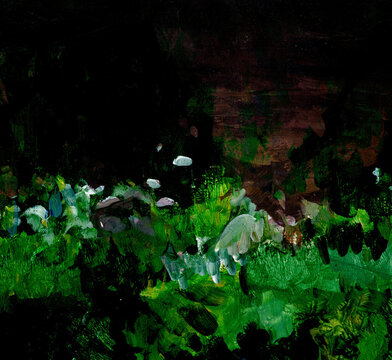 Аbstract background with green and black paint splashes and blots. Forest allusion