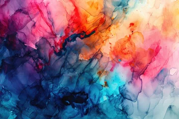Foto op Canvas A Fluid and Colorful Abstract Watercolor Wash combine Background Blending Vibrant Hues in a Dreamy Artistic Pattern - Colorful Watercolor Wallpaper created with Generative AI Technology © Sentoriak