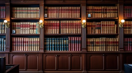 Law Library. Rows of Books and Legal References in a Law Firm - obrazy, fototapety, plakaty