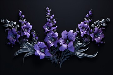 bouquet of blue flowers on black background