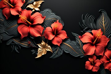 red flowers on black background