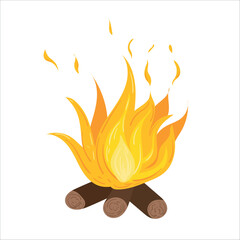 Camping Hot Bonfire Flat illustration. isolated on white background. Camping, backpacking, forest, hiking. For design, web, printing, book