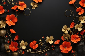 frame with flowers and leaves