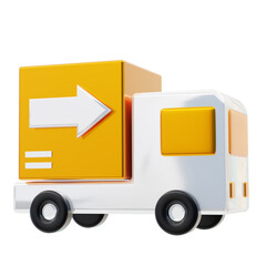 3D one way delivery van, yellow van with packaging, delivery service and transportation
