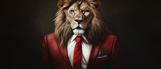 Portrait of an anthropomorphic business lion