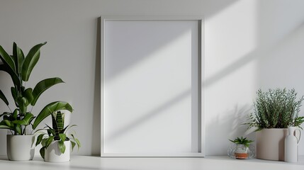Close-up of Empty White Mockup Poster Frame in High-Quality
