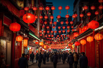 Fototapeta premium Chinese red lantern in the night of Chinese New Year of happiness