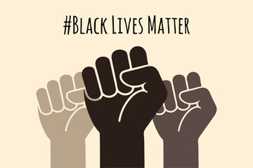 black lives matter hashtag text hand fist concept black history month poster web design vector flat african afro people of black racial campaign discrimination of dark color skin equality illustration