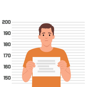Police lineup or mugshot of the prisoner in orange jumpsuit. Flat vector illustration isolated on white background