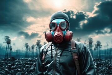 man wearing a gas mask  