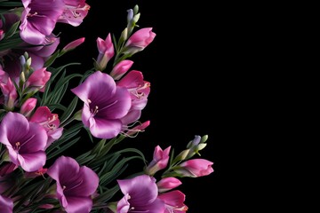 Purple flowers on black background