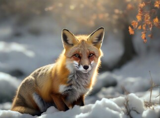 Red fox in snow. Generative AI.