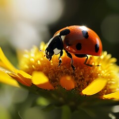 ladybug sits on a flower