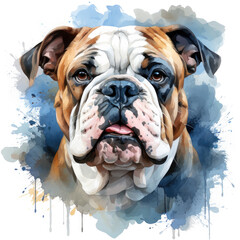 watercolor English Bulldog clipart, Generative Ai