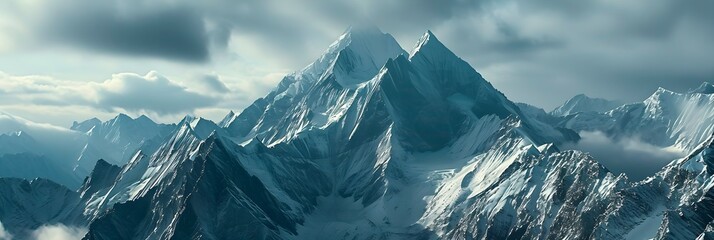 mountain top with snow banner - obrazy, fototapety, plakaty