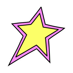 Doodle Star Icon. 1990 retro colored star symbol. 90s 00s style hand drawn sticker