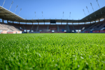 Grass at the football stadium during sunny summer day