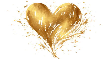 Valentine's day, heart shape made of gold on white transparent background, generative ai