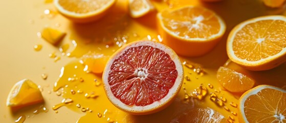 Detail of sliced grapefruit and oranges representing healthy lifestyle background